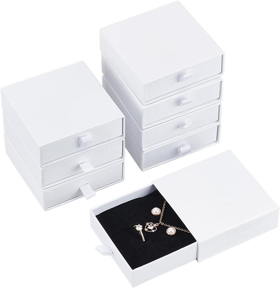 BENECREAT 8 Pack Cardboard Jewelry Boxes 3.5x3.5x1 Inch, White Jewelry Gift Boxes Drawer Paper Boxes Packaging for Bracelets Earrings Necklaces Jewelry Gift
