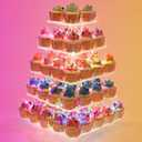 YestBuy Cupcake Stand  5 Tier Premium Cupcake Holder  Acrylic Cupcake Tower Display  Cady Bar Party Dcor  Acrylic Display for Pastry + LED Light String  Ideal for Weddings, Birthday (Colorful) (5 Tier Square)