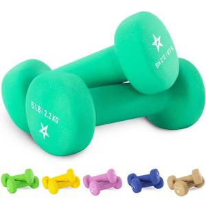 Yes4All Neoprene Coated Dumbbell Hand Weight Sets of 2 - Multiple Weight Options with 15 Colors, Anti-roll, Anti-Slip, Hexagon Shape (D. Dark Green - 5lbs - Pair)