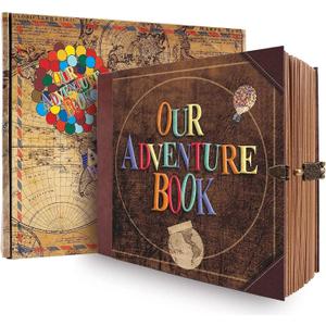 JIMBON Our Adventure Book Scrapbook Photo Album Retro Style Embossed Letter Cover Travel Diary Journal Scrap Book Kit For Couples,Memory Book For Anniversary Wedding