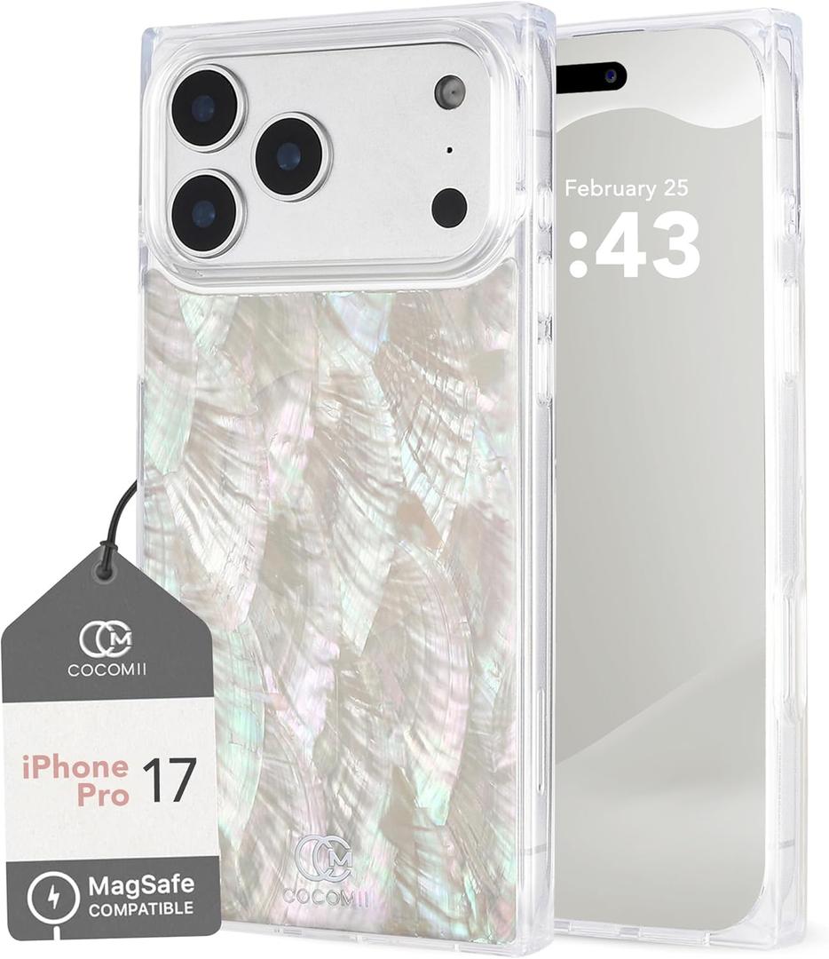 Cocomii Rectangle Case for iPhone 17 Pro, Compatible with MagSafe, Natural Real Mother of Pearl