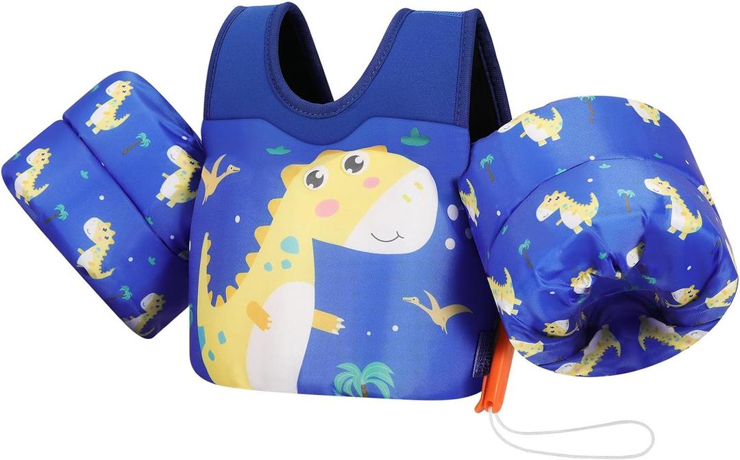 MoKo Toddler Swim Vest for Kids 13-30/20-50/22-66lbs, Swim Arm Floaties Cartoon Swimming Water Wings Pool Float Vests Sleeves Shoulder Straps Arm Band for Children Learn to Swim (Dinosaur)