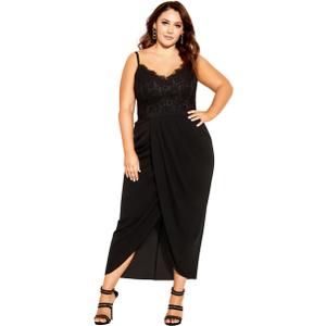City Chic Women's Plus Size Dress - Lace Touch (Black), 14 Plus
