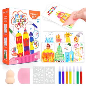 YPLUS Rainbow Scratch Art for Kids, Creative Squeegee Painting Kits, DIY Rainbow Scratch Paper, Magic Kids Crafts with Rubbing Game, Birthday Gifts for Girls Boys 5 6 7 8 9 10