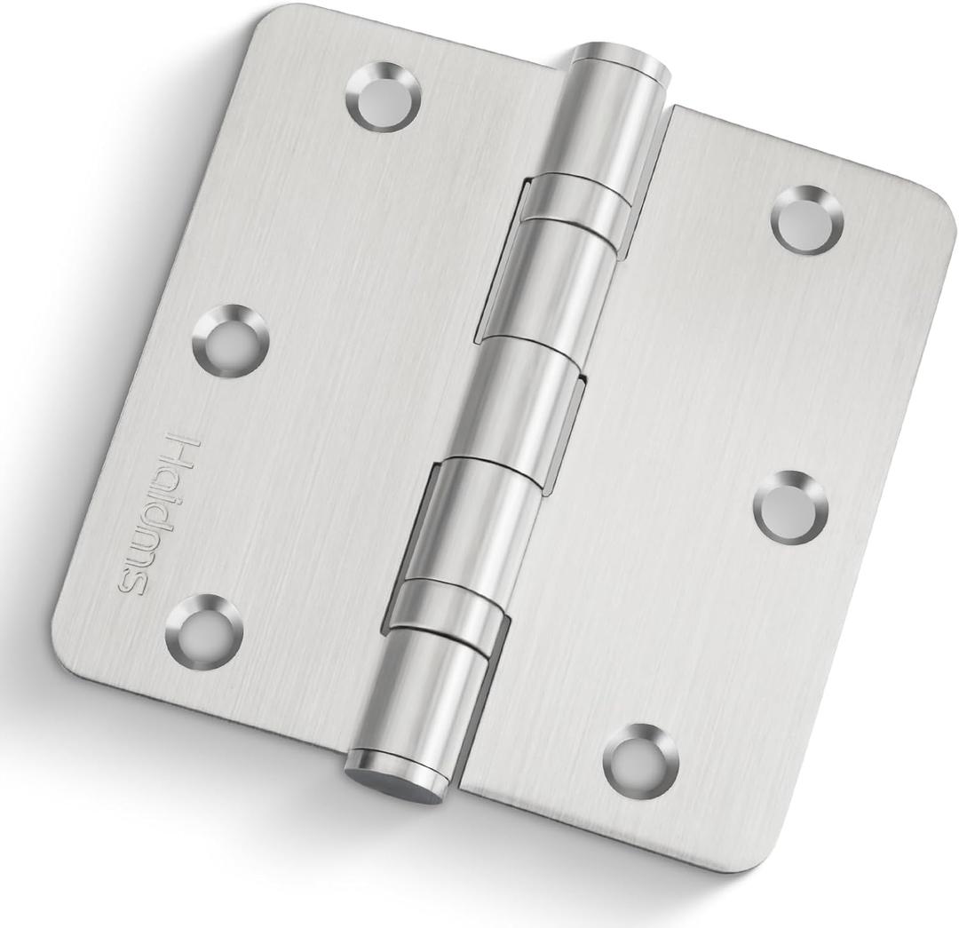 Haidms 3 Pack Ball Bearing Door Hinges 3.5 Inch Satin Nickel Door Hinges with 1/4'' Radius Corner 304 Stainless Steel Hinge for Heavy Duty Exterior Doors