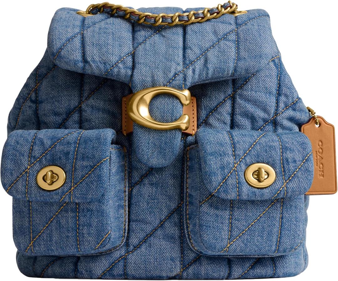 COACH Women's Quilted Leather Tabby Backpack (Medium, Indigo)