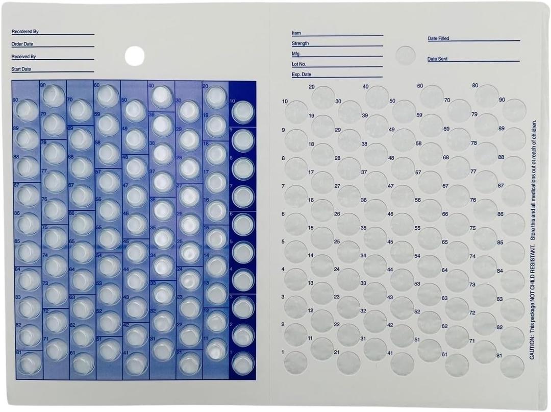 90 Day / 3 Month Cold Seal Medication Pill Blister Cards, One Piece Disposable Easy to Use Blister Pack for Pill, Medicine and Vitamins, Ideal for Summer Camps, Pharmacists, Caregivers (Pack of 6)