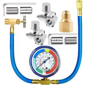 R134A Refrigerator Freon Recharge Hose Kit, R134A AC Refrigerant Charging Hose Gauge, Bullet Piercing Valve Hose Refrigerant Can Tap, R134a Self-Sealing Adapter for Home AC Refrigerant System