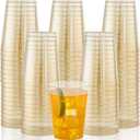 I00000 200pcs Gold Plastic Cups - 10 OZ Hard Gold Glitter Disposable Cups For Cocktail And Drinking - Premium Disposable Plastic Cup with Gold Glitter For Fancy Elegant Party Cup