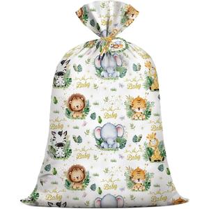 Large Baby Shower Bags Safari Jungle Animals Gift Bags Plastic Present Bag Gift Wrap Baby Shower Gender Reveal Party Birthday Party Favors Supplies with Ropes 36 * 48 Inch (BABY (Pack of 1))