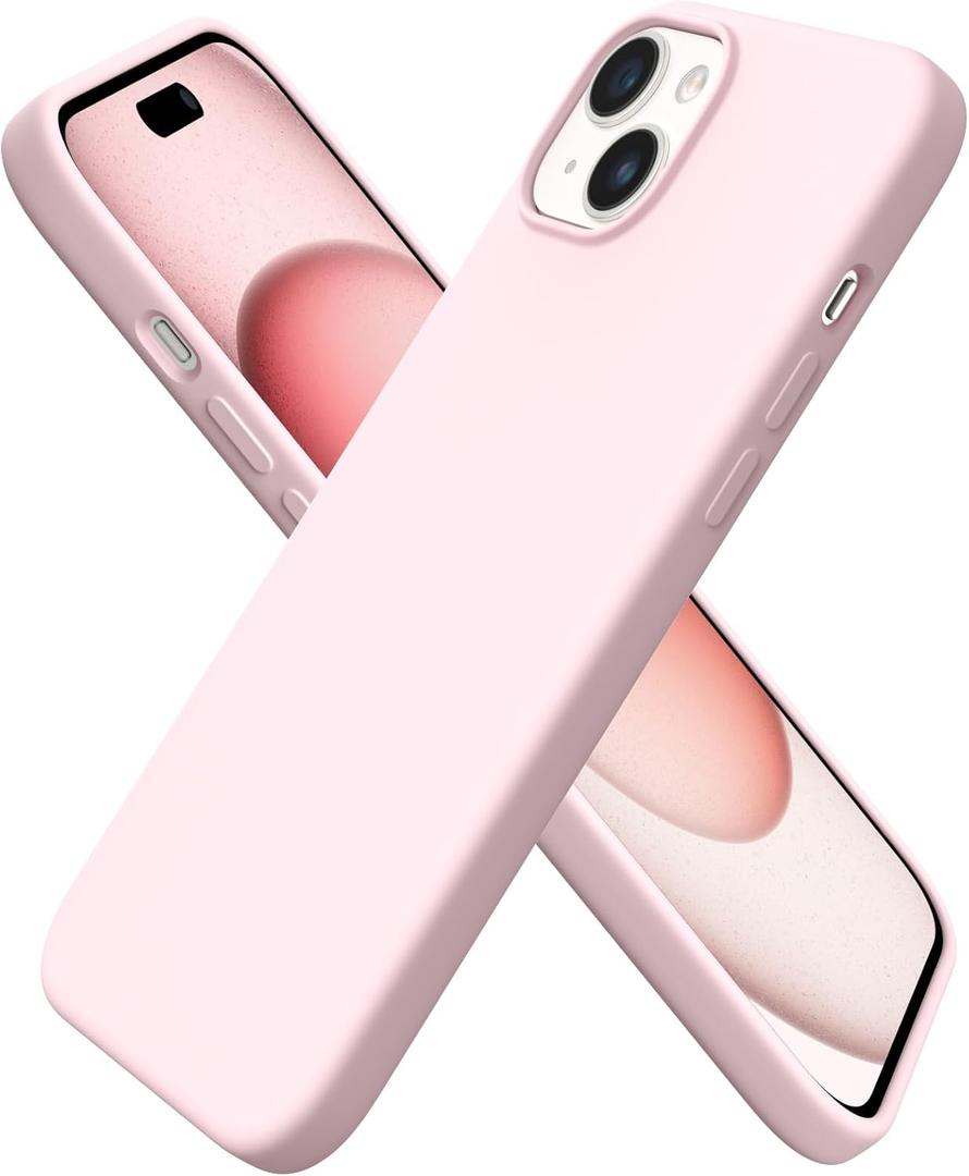 ORNARTO Compatible with iPhone 15 Plus Case 6.7", Slim Liquid Silicone 3 Layers Full Covered Soft Gel Rubber Cover Protective Phone Case with Anti-Scratch Microfiber Lining-Pink