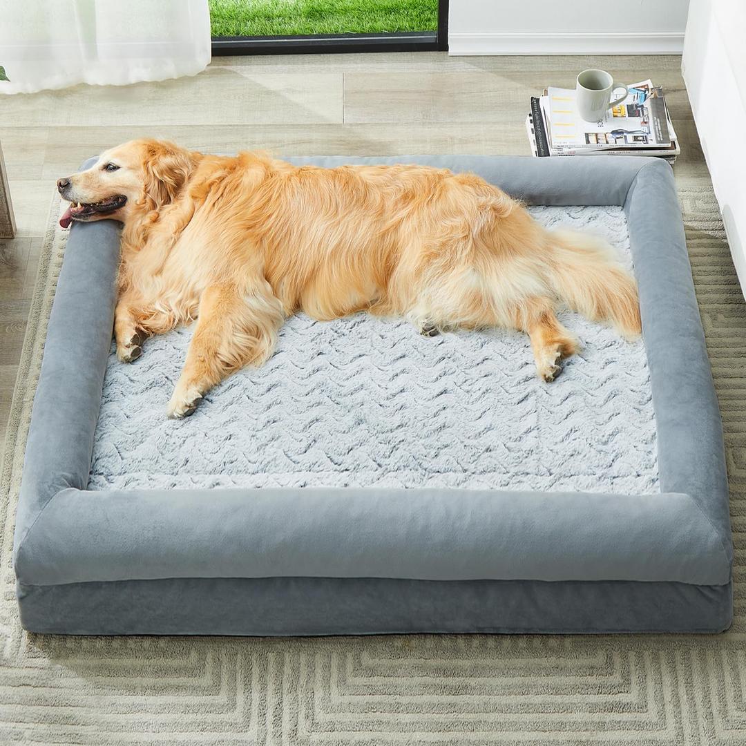 WNPETHOME XXL Extra Large Dog Bed, Washable Dog Couch with Removable Waterproof Cover, Orthopedic Large Pet Sofa Bed with Bolster Sides for Sleeping