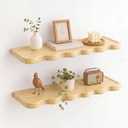 Pinkunn 2 Pack 24 Inch Scalloped Floating Shelves, Solid Wood Wavy Wall Shelves with Hidden Brackets, Rustic Storage and Display for Bathroom, Kitchen, Living Room, Bedroom