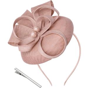 Pistha Fascinator Tea Party Hat for Women, Pillbox Hat with Bow Pearl for Church Wedding Cocktail Dresses Headwear
