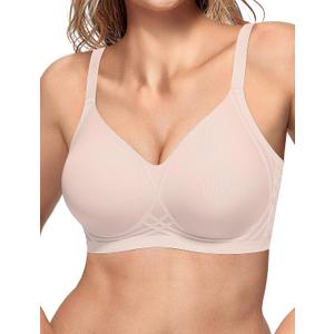 Vertvie Womens Seamless Bras Wireless No Underwire Push Up Bra Full Coverage Racerback Supportive Everyday Bralettes (3X-Large, Nude)