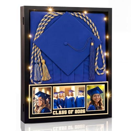 Seenelling 17 x 21 Large Graduation Shadow Box Frame for Cap Gown Class of 2026 Picture Frame Graduation Shadow Box Grad Display Cases with LED Lights Grad Gift for Diploma Stole Cords Memory Keepsake