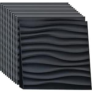 Set of 12 3D PVC Wall Panels, Decorative Wall Tiles for Living Room, Brick Effect in PVC Shatterproof, Recyclable, Waterproof, No Clock, Be Painted (K)
