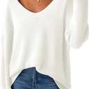 Women's Oversized Sweaters V Neck Off The Shoulder Sweater Long Sleeve Pullover Loose Fit Spring Clothes Fashion Outfits (Medium, White)