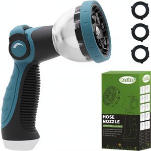 Garden Hose Nozzle, Hose Sprayer Nozzle with 10 Spray Patterns, Thumb Control On Off Valve, High Pressure Metal Water Hose Nozzle for Car Wash, Plants, Pets & Outdoor Cleaning, Blue
