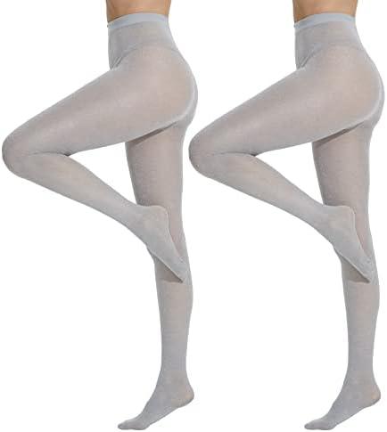 Yilanmy Sparkly Tights for Women Lurex Metallic Shimmer Tights, 50D High Waist Glitter Pantyhose 2 Pairs. L/XL