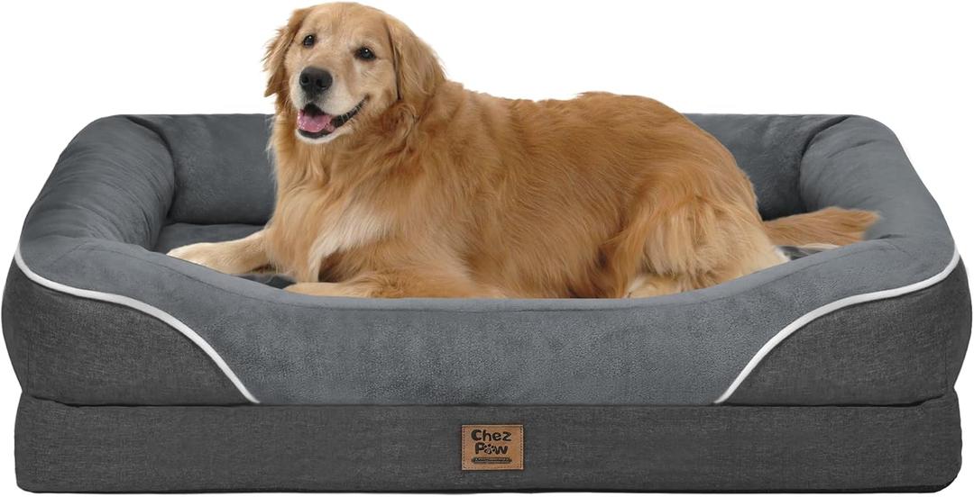 Chez Paw Washable Orthopedic Large Dog Bed - Removable Orthopedic Foam Dog Beds with Bolsters Waterproof Large Dog Bed and Non-Slip Bottom Extra Large Dog Bed Sofa  (X-Large, Grey)