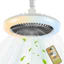 Enclosed Ceiling Fan with Light and Remote, 10 Inch Screw in Fan Light Mini Bladeless Ceiling Fans, 3 Fan Speeds Dimmable 3 Light Colors for Garage Tool Room Hallway, No Wiring Required (Grey 02)