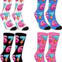 Whaline 4 Pairs Meme 6 7 Socks Ice Cream Socks White Black Blue Pink Sock for Holiday Party Gift Supplies (M)