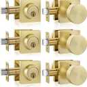 Goldenwarm 3 Pack Brushed Gold Door Knob with Deadbolt, Contemporary Gold Door Knobs Exterior with Deadbolt Zinc-Alloy Heavy Duty Brass Front Door Knob Set