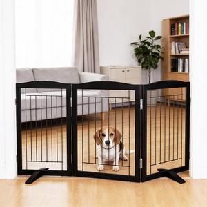 Dog Fence Indoor,Dog Gate Indoor for Doorway pet gate -3-Panel Freestanding, Hallways, House or Stairs -60x24-Inch Retractable Foldable Expandable Wood Pet by SFJC (Grey) ﻿