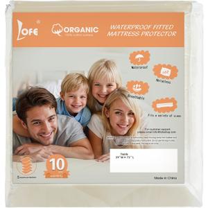 Organic Cotton Twin Mattress Protector - Top&Side 100% Waterproof Mattress Protector, Breathable Organic Mattress Protectors, Noiseless Twin Mattress Protectors Waterproof 75x39x17 in