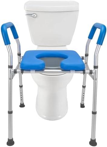 Raised Toilet Seat with Safety Frame - Mobo Medical - 400 Lb Capacity- Heavy Duty Adjustable Height - Easy Installation, Durable Aluminum for Standard and Elongated Toilets