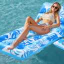 SLOOSH Adjustable Backrest Pool Floats - Tropical Leaves Pool Lounger Floaties Adults with Cup Holders, Inflatable Tanning Float Rafts Chair Beach Lake Lounge Floating Above Water Keep Cool (Blue)