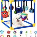 Puppy Play Gym with 12 Hanging Toys, Removable Dog Enrichment Playground, Interactive Indoor Training Activity Center for Small Dogs & Puppies, Adjustable PVC Frame, Teething & with Squeaky Toys