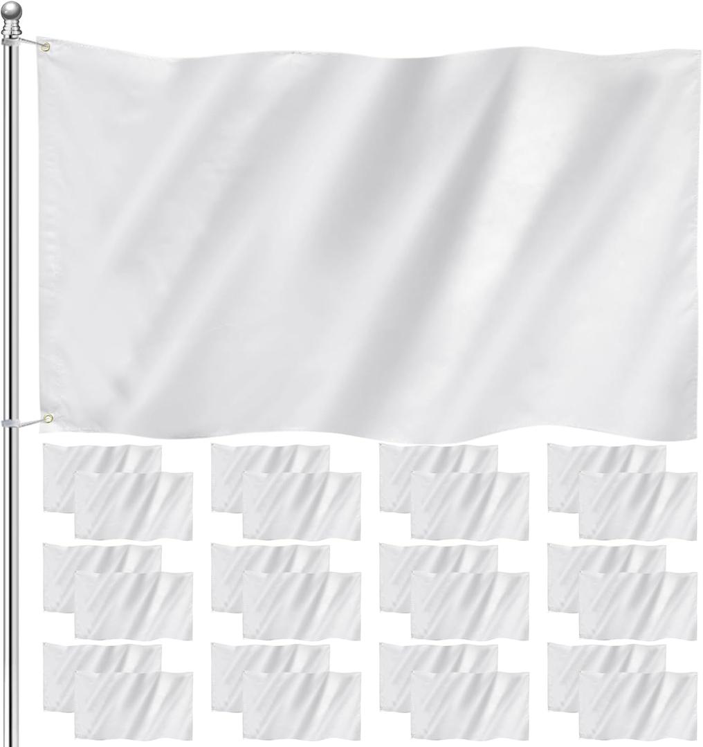 Boao 24 Pcs 3x5 Foot Solid Color Flag Plain Color Blank Flags DIY Banner Polyester Double Stitched Blank Banner with Grommets for DIY Garden Backyard Playground Decoration (White)