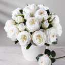 florisso White Austin Rose Faux Flowers - 13 Branches Silk Austin Roses for Home Decor, Wedding Arrangements & Vase Accents (Artificial Floral) (Small), Austin-white