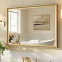 30x40 Inch Brushed Gold Bathroom Mirrors for Over Sink | Aluminum Framed Rectangle Bathroom Vanity Mirror for Wall, Anti-Rust, HD Tempered Glass, Modern, Horizontal/Vertical