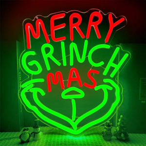 Merry Grinchmas Grinch Neon Sign With Dimmer USB Powered Adjustable Light JL