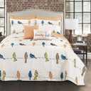 Lush Decor Rowley Birds Quilt Set, 7 Piece Set, Full/ Queen, Multi - Reversible Bird Bedding Set With Pillow Cases & Throw Pillows - Colorful, Whimsical, & Playful Floral Bird Print