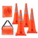 RoadHero 28 Inch 4 Pack Collapsible Traffic Safety Cones, Multi Purpose Pop-up Cones with Reflective Collar for Road Safety, Orange Cones for Driving Training, Parking Lots