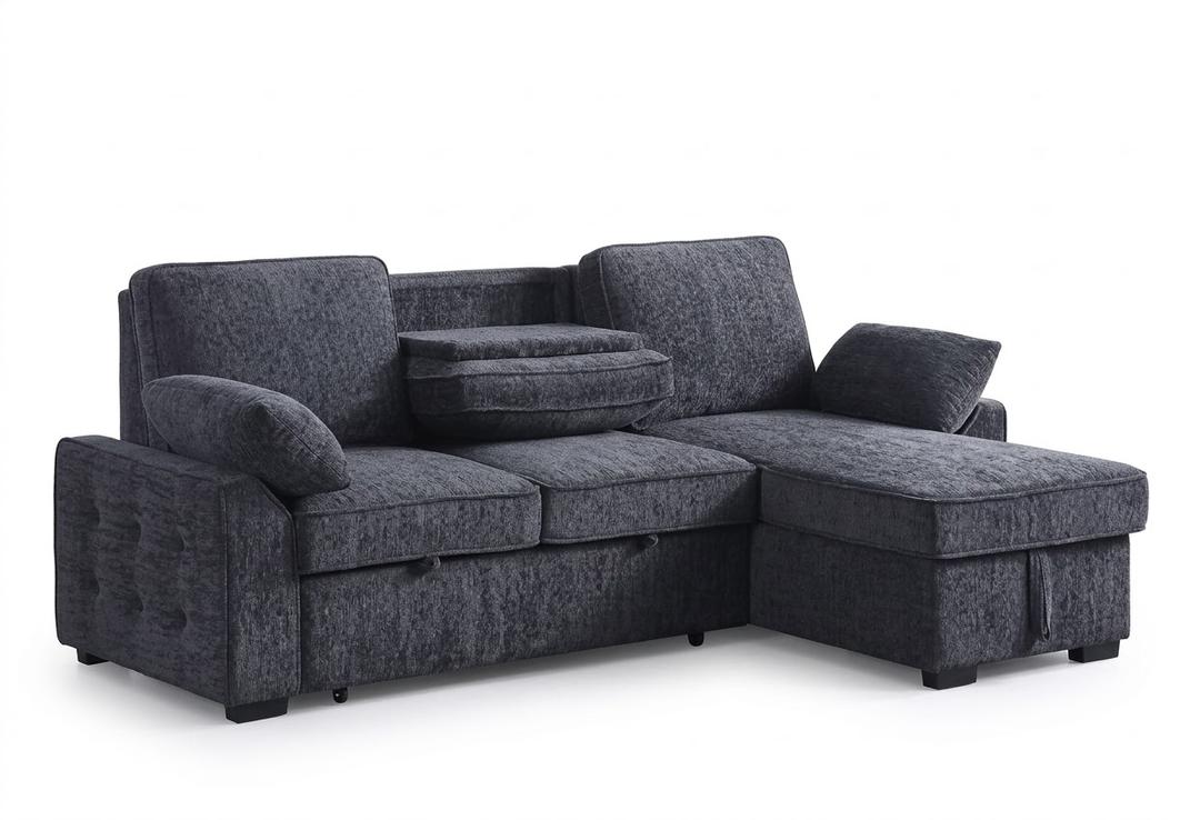 Eafurn 110.2" Modular Sectional Sofa with Reversible Ottoman, Convertible Sleeper Sofa Bed with USB Charging Ports & Cup Holders, Plush Corduroy L-Shaped Couch with Storage Armrest | Pull Out Sofabed, Console