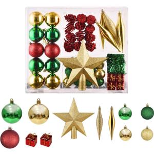 50pcs Red Green Gold Christmas Ball Ornaments Set, Shatterproof Christmas Tree Decorations Balls, Bolas De Navidad, Christmas Baubles, Tree Topper, Christmas Decorations Indoor for Home Party Gift