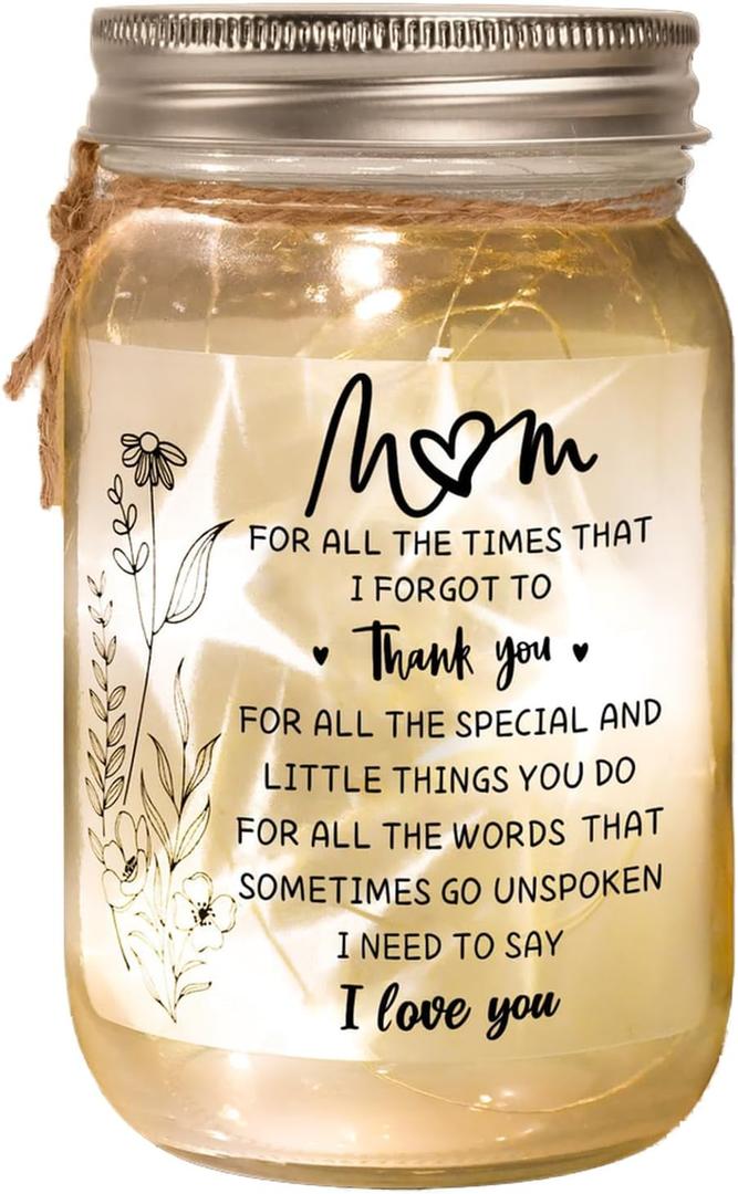 KUCHEY Christmas Gifts for Mom, Mason Jar Night Lights, Mothers Day Birthday Gifts for Mom from Daughter Son, Home Decorations Night