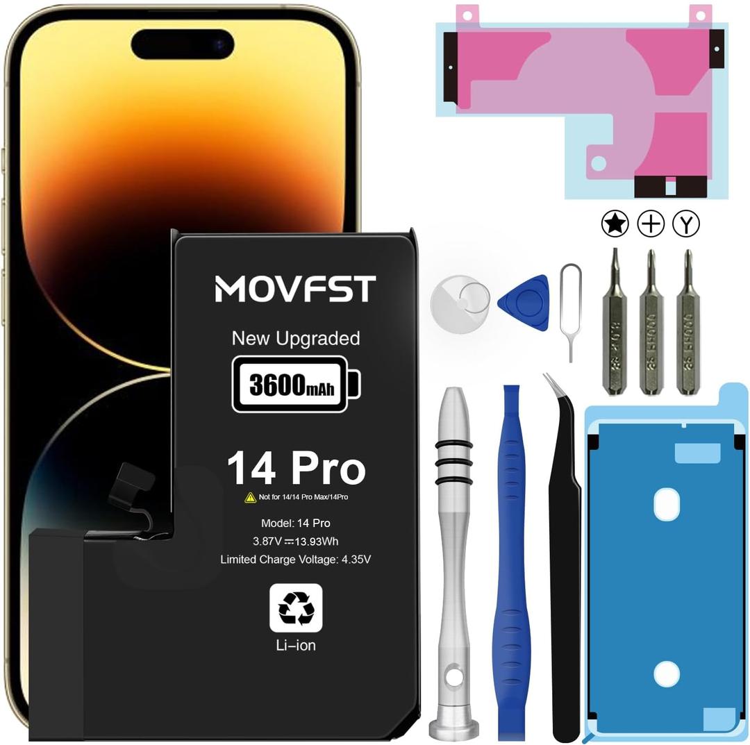 Replacement for iPhone 14 Pro Battery,3600mAh Li-ion Polymer High Capacity Battery Fit for iPhone 14 Pro Model A2890 A2650 A2889 A2892 with Repair Tool Kits
