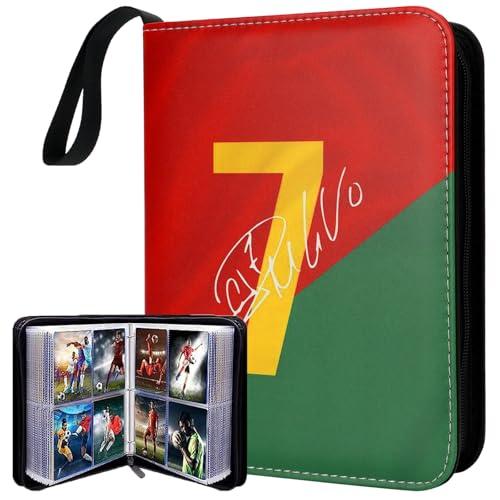 HBK Soccer Card Binder, PU Leather Collectible Trading Card Albums with 50 Sleeves, Soccer Gift for Cards Collectors (CR7, 400 Pockets)