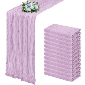 12 Pack Lavender Cheesecloth Table Runner 17x108 Inch Semi Sheer Boho Gauze Cheese Cloth Fabric Table Runners, for Wedding Party Baby Shower Birthday Home Decor Garden Farmhouse