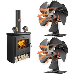 Flanagan 2 PCS Fireplace Fans, 5 Blades Stove Fan,7in Log Burner Fan Heat Powered Fireplace Fan for Wood Burning Stove/Log Burner/Fireplace(Include Magnetic Thermometer) (2 PCS -5 Blades)