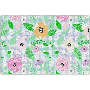 Flagship Carpets Pretty in Pastel Floral On Gingham Educational Area Rug for Kids Room, Children's Classroom Rug for Teaching and Playroom, 5' X 7'6"