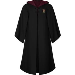 Harry Potter Adult House Robe Official Hogwarts House Costume with Embroidered Crest, Color Lining & Wand Pocket (Black, L)