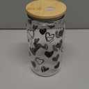 Sliner 2 Pcs Heart Glass Cups Iced Coffee Tumbler with Lid Straw 16 oz Drinking Glasses Cute Beer Can Tumbler Holiday Gifts for Home Office Decorations (Black)