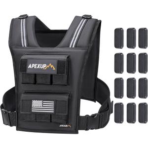 APEXUP Adjustable Weighted Vest Men 20lbs/30lbs/40lbs Weights with Reflective Stripe, Weight Vest Woman Workout Vest for Strength Training Running Walking (Black)